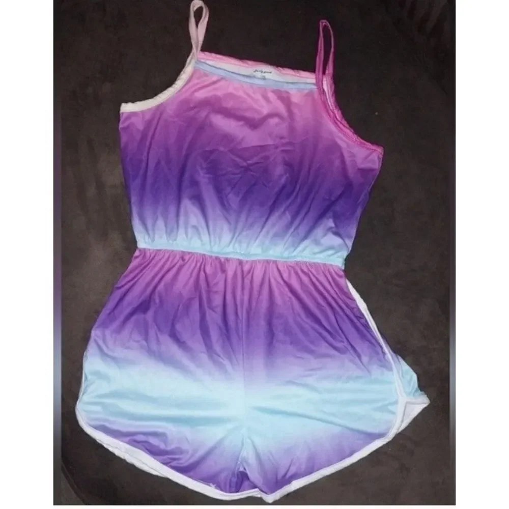 Girls Tie Dye Gradient Color Casual Cami Rompers Jumpsuit sz 6Y